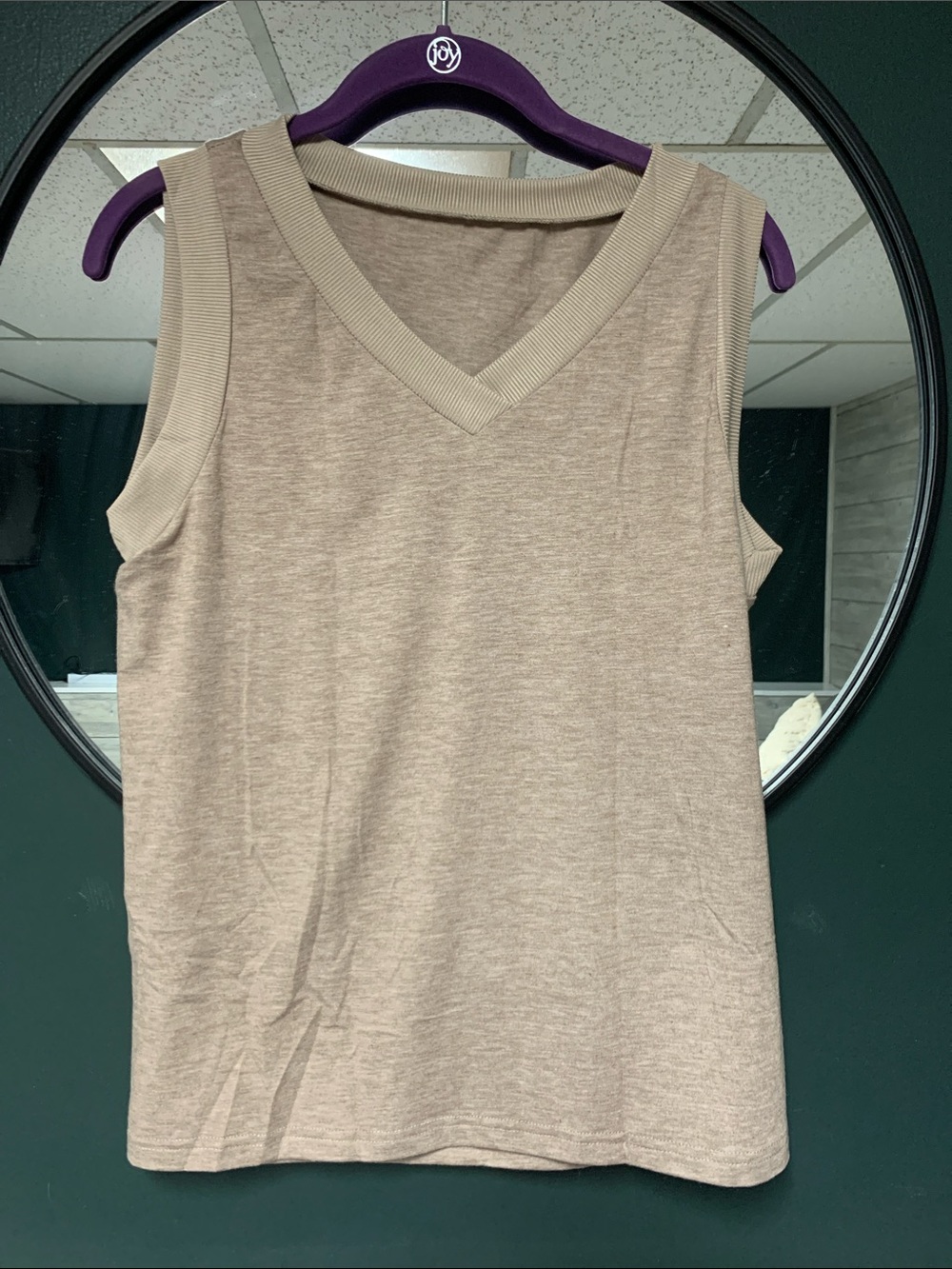 Sleeveless V-Neck Knit Top in Beige